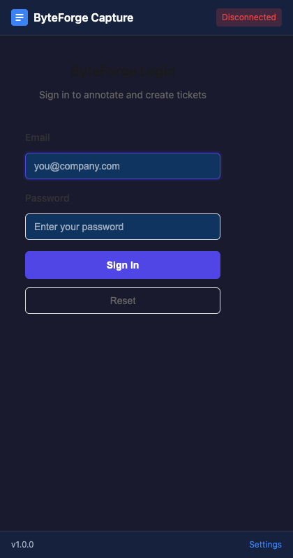 ByteForge Capture side panel